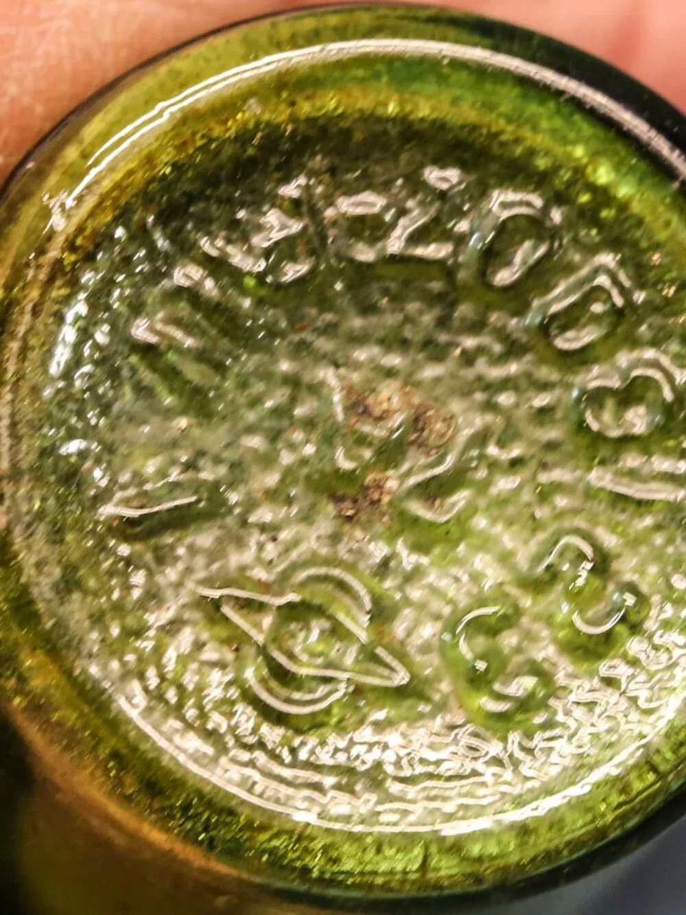 Vintage Green Glass Pill type bottles with inscriptions.  1 oz.